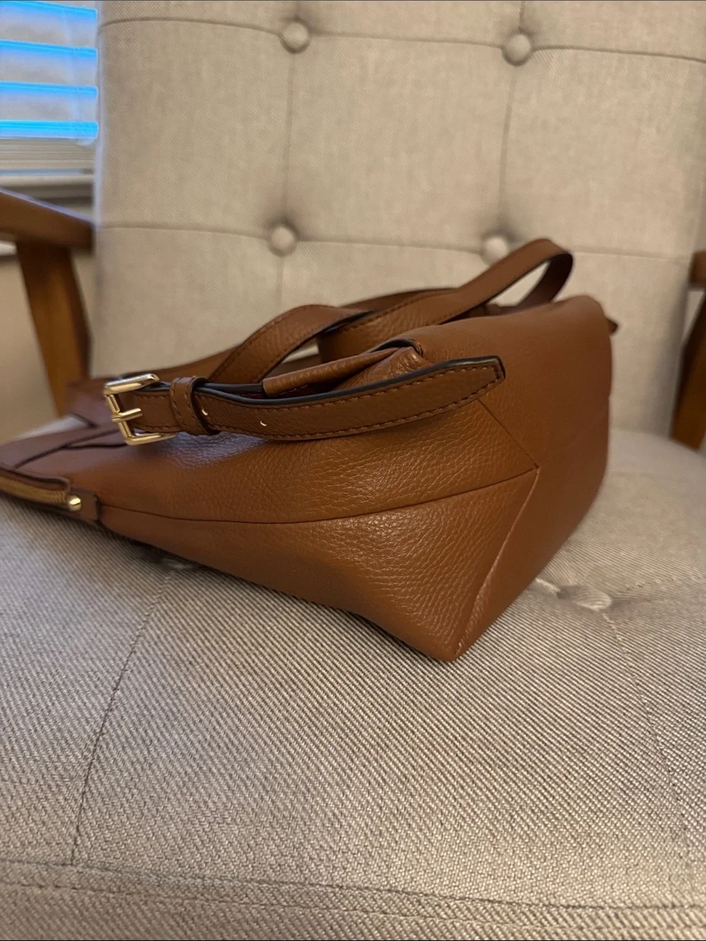 Michael Kors Chestnut Brown Pebbled Leather Backpack with Gold Hardware